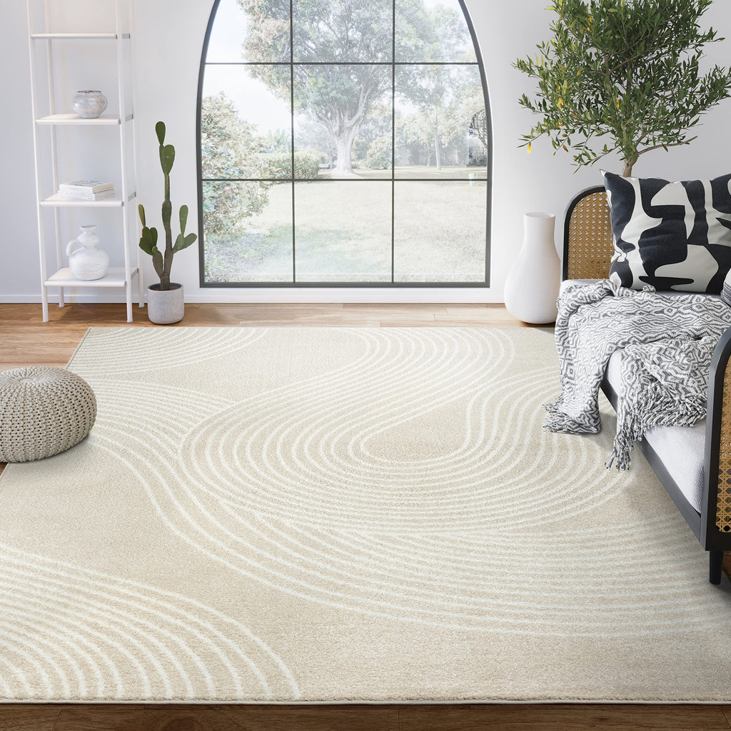Abani Cream and Black Swirl Area Rug