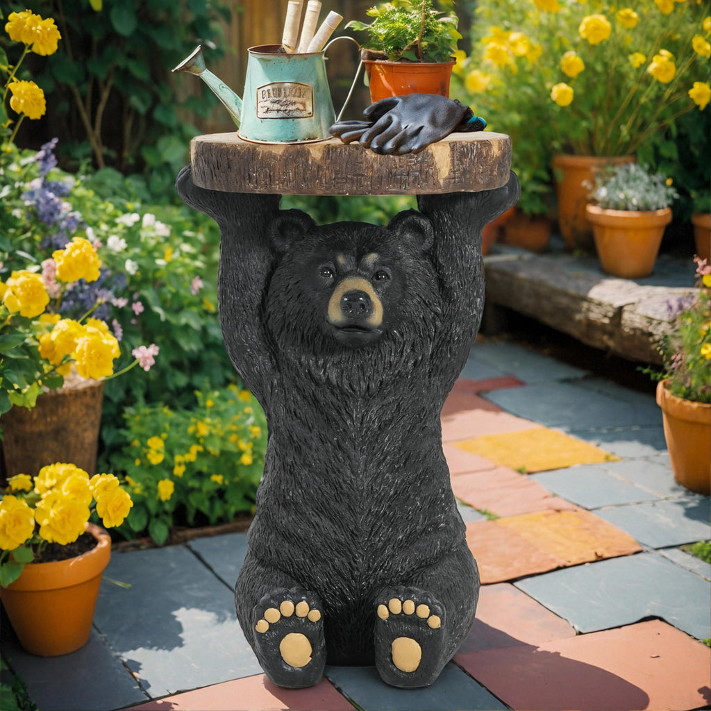 13.4" Cute Pig Side Table w/ Watermelon Top, Resin Plant Stand, Pink+Red