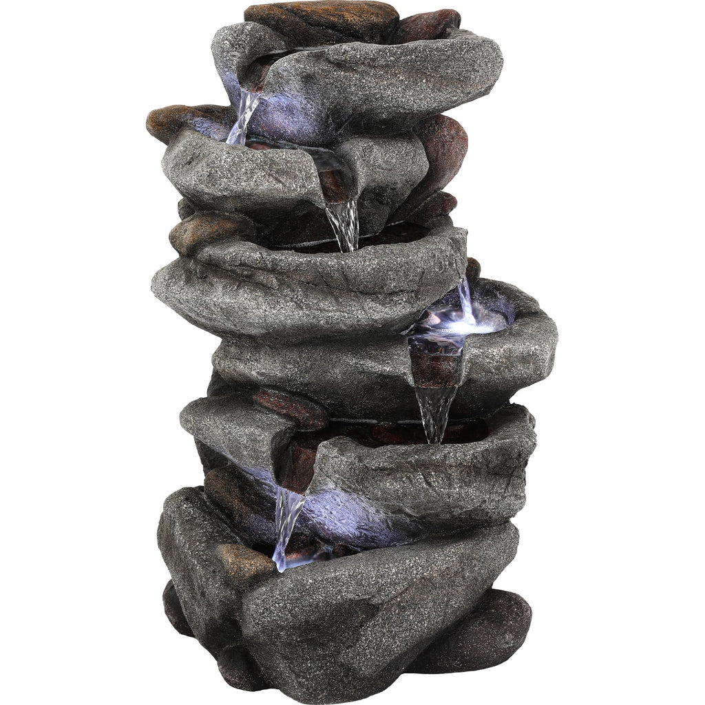 23" H Tiki Statue Outdoor Water Fountain with LED Lights