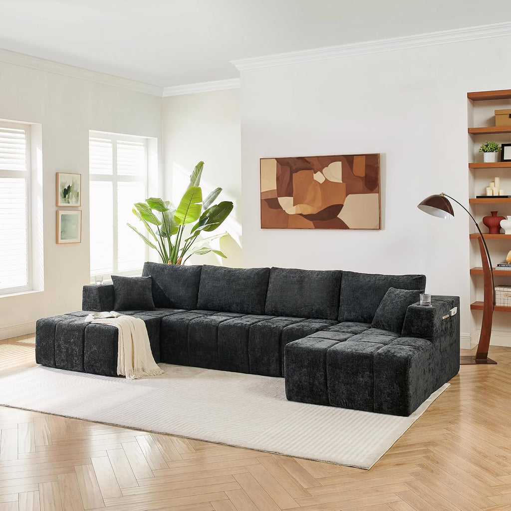132" U-Shaped Sectional Couch Chenille Cloud Modular Sectional Sofa
