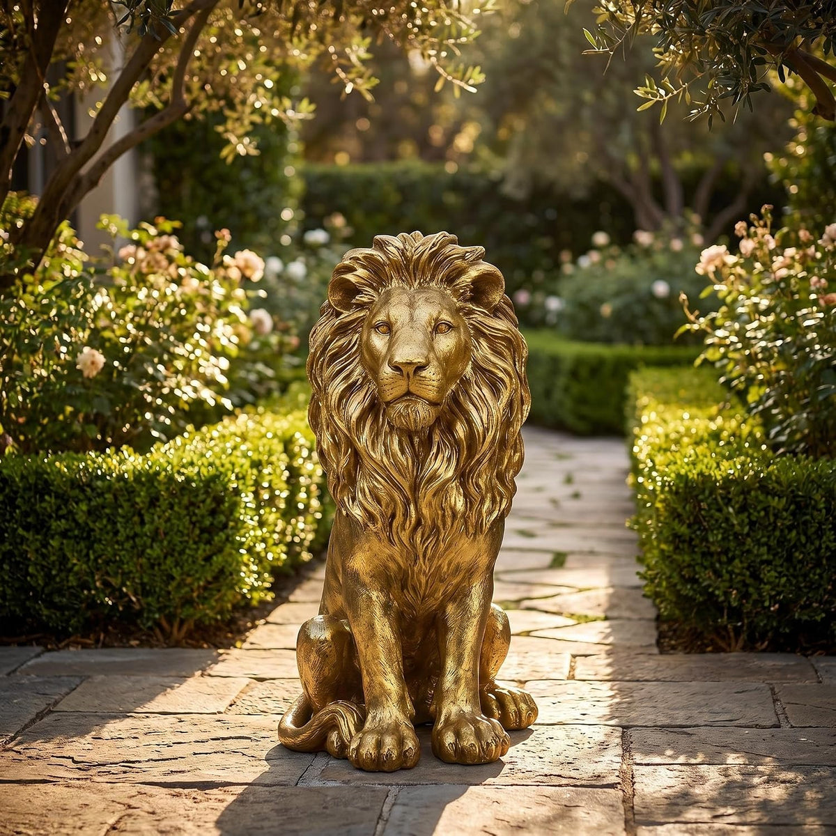 Large Gold Lion Statue, Resin Garden Sculpture, Outdoor Decor