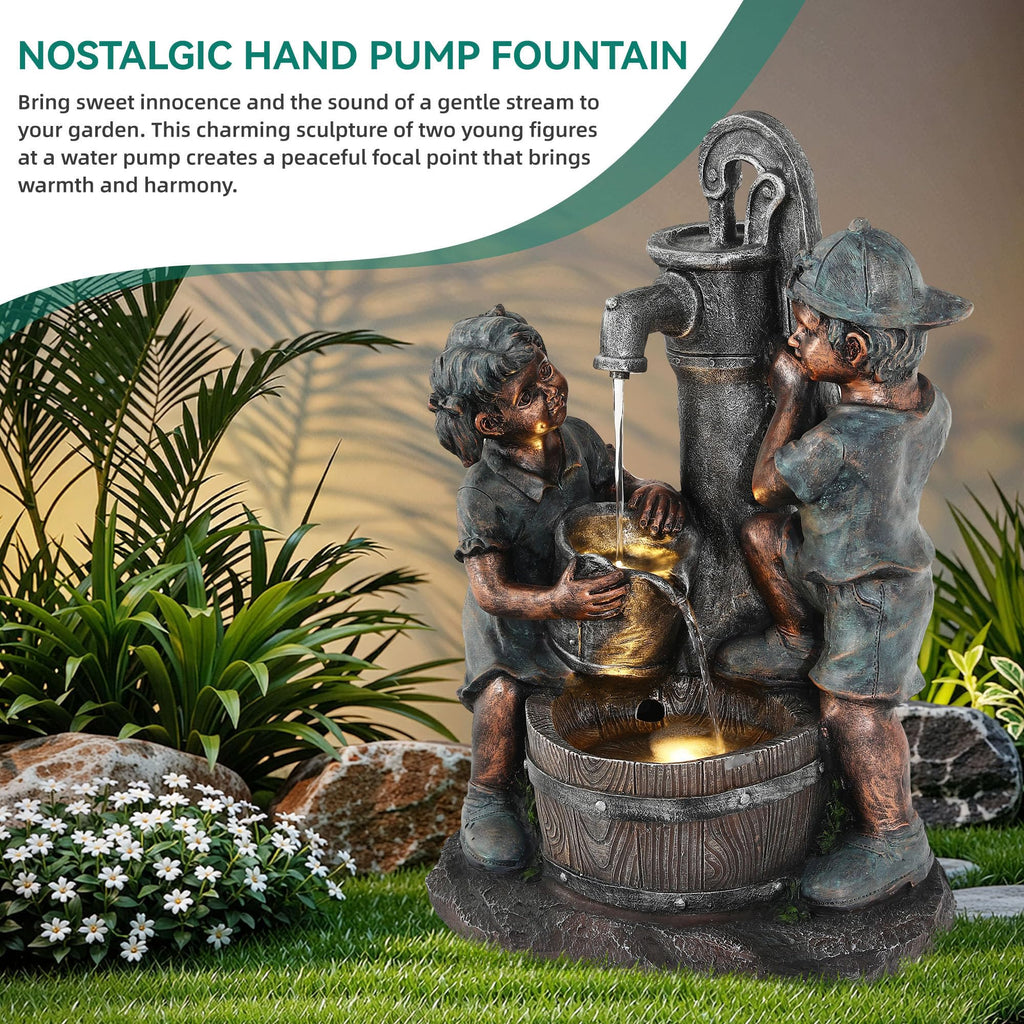 23" H Tiki Statue Outdoor Water Fountain with LED Lights