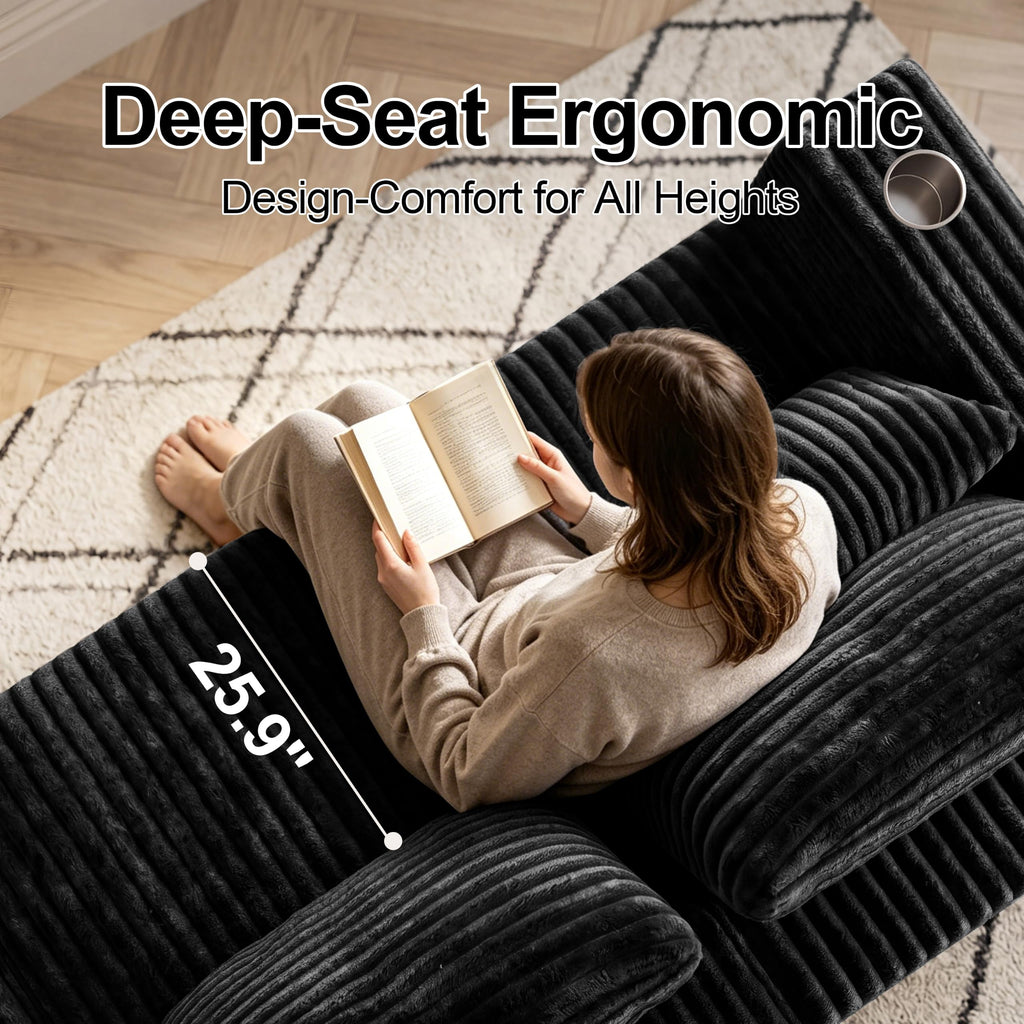 Modular Boneless Loveseat Sectional Cloud Sofa Comfy Deep Seat Corduroy Small Couch