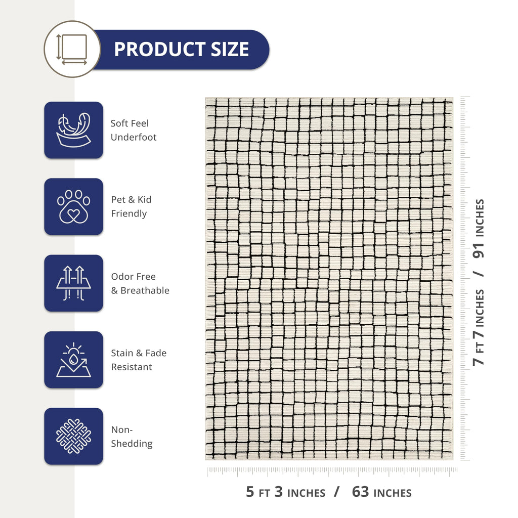 Abani Geometric Beige/Black Area Rug -6'x9' - Modern 3D Lines Design - Deco