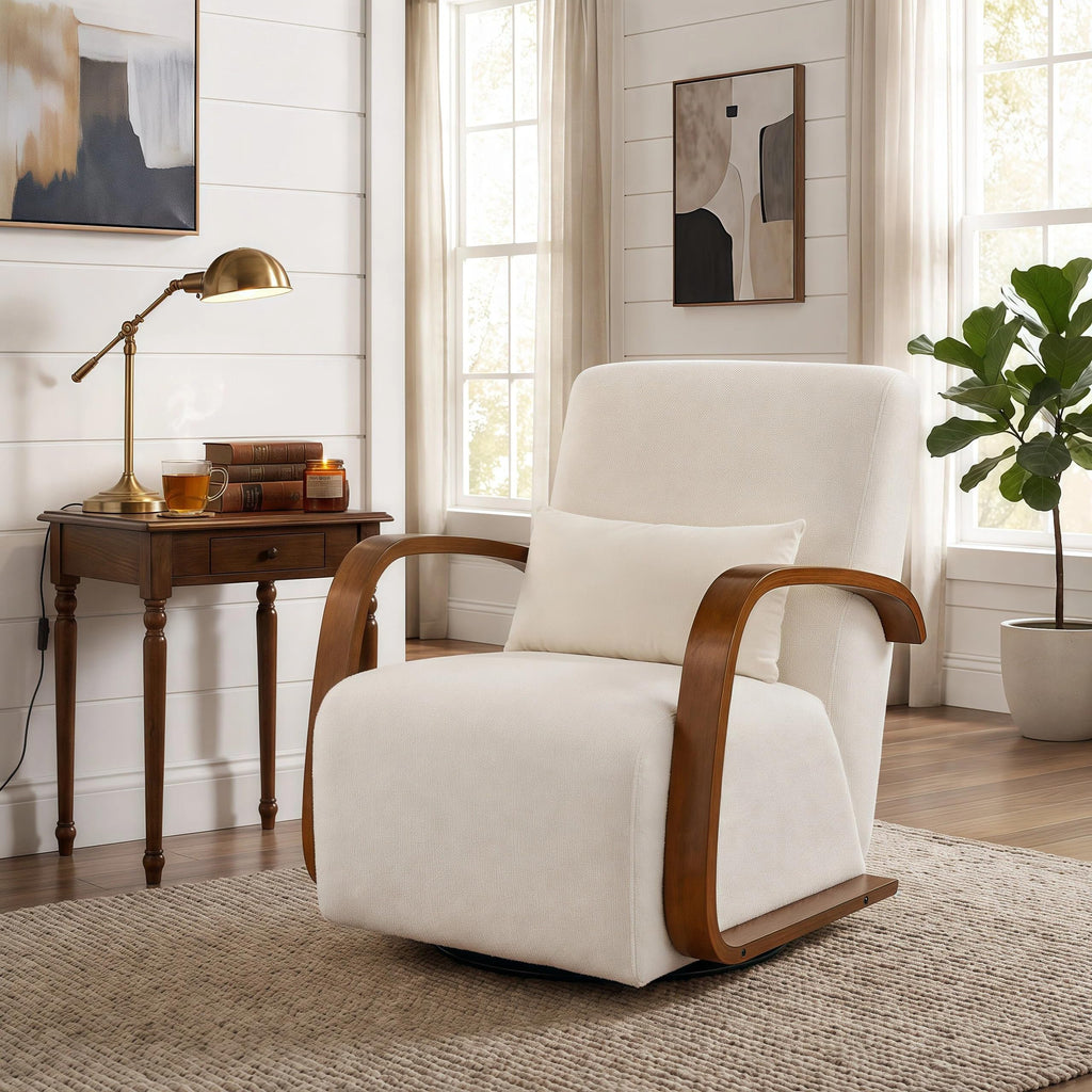 Oversized Boucle Accent Chair, Cream White Sherpa Wingback Chair
