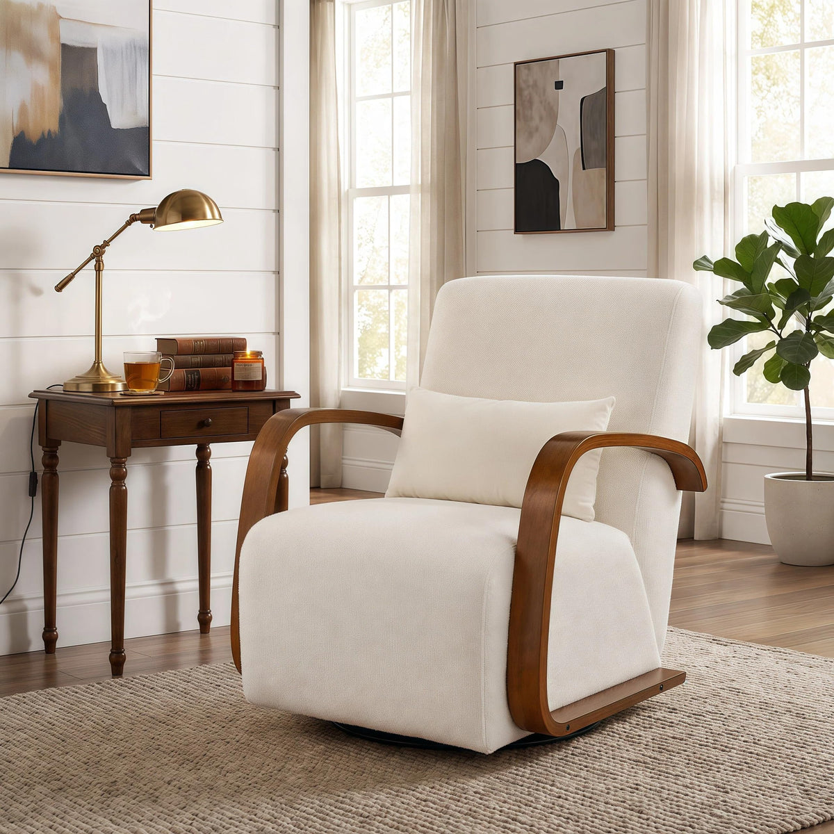 Oversized Boucle Accent Chair, Cream White Sherpa Wingback Chair