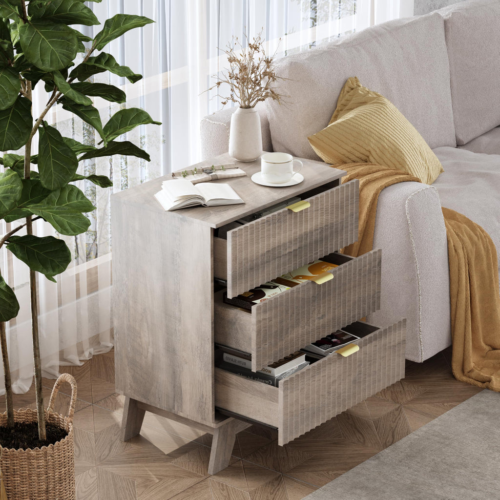 Fluted Nightstands with Charging Station, Set of 2