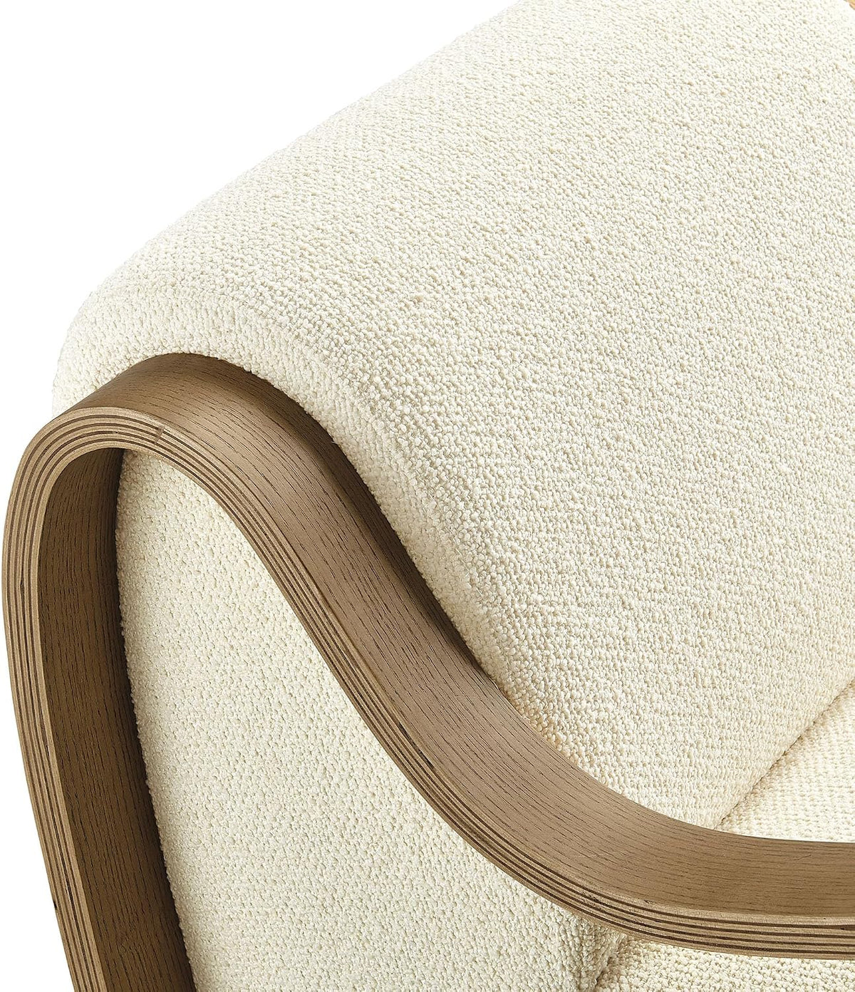 Modway Atrium Boucle Upholstered Lounge Chair in Cream with Sculptural Bentwood