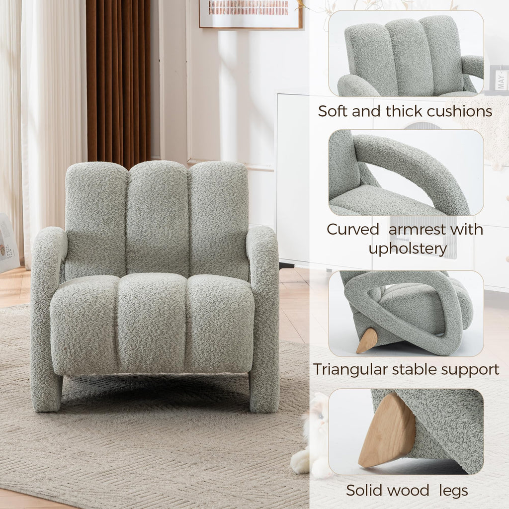 Mid Century Modern Accent Chair Set of 2 with Solid Wood Frame, Upholstered Living Room Chairs with Thick Cushion, Boucle Tufted Armchair for Bedroom, Reading Room, Ivory