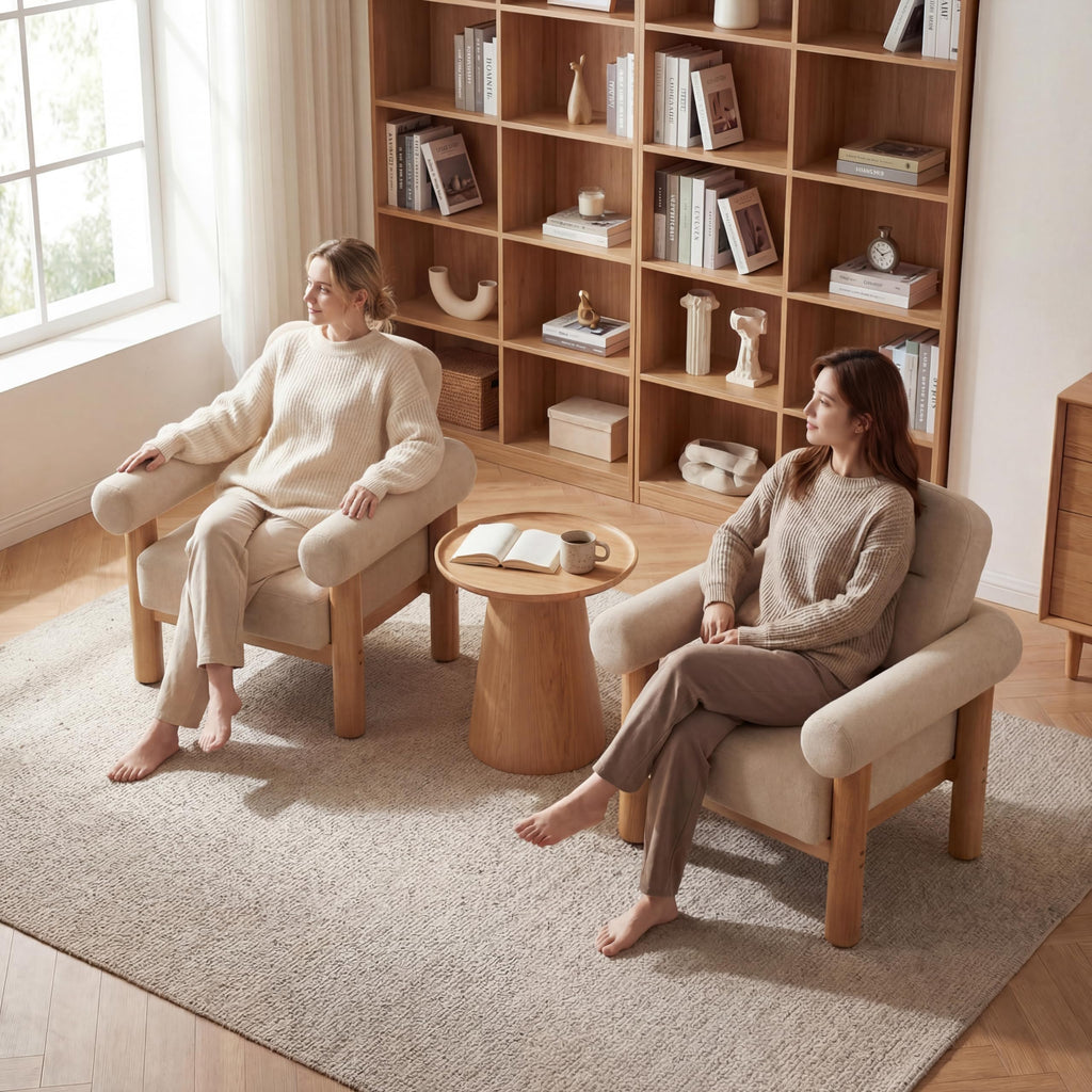 HNY Mid-Century Boucle Barrel Chair, Beige