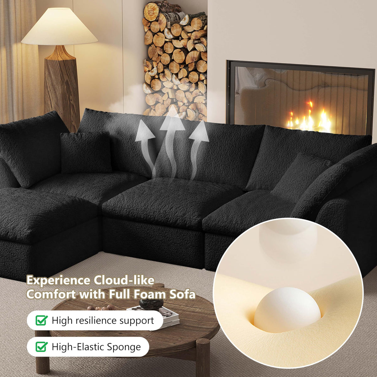 Modular L-Shaped Memory Foam Sectional Sofa