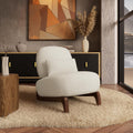 Morden Fort Boucle Chair, Upholstered Accent Chair Tilted Wooden Leg, White