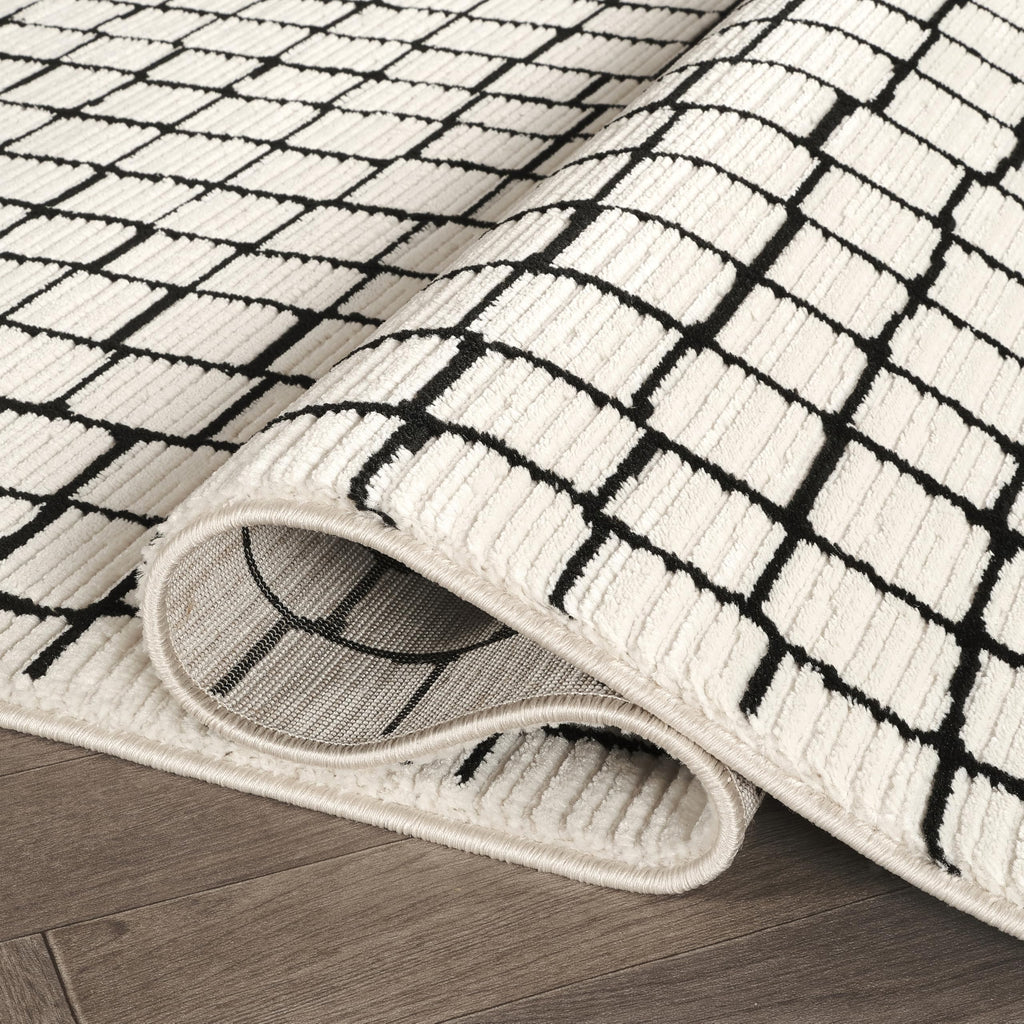 Abani Geometric Beige/Black Area Rug -6'x9' - Modern 3D Lines Design - Deco