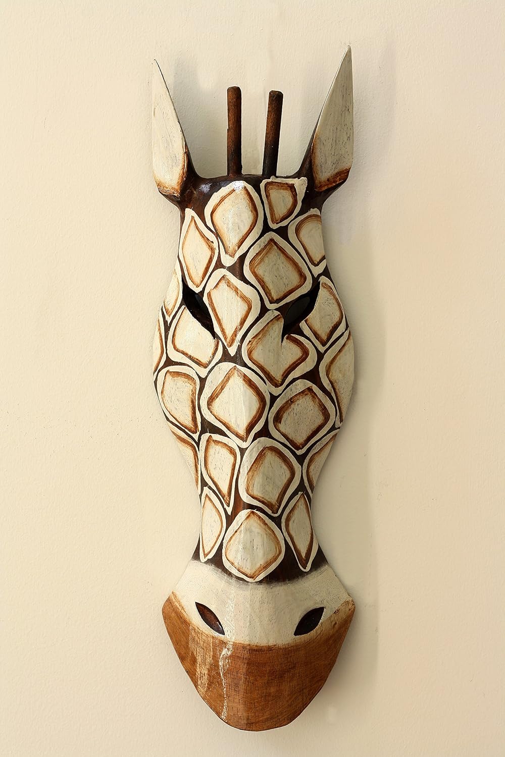 G6 Collection 20" African Wooden Tribal Giraffe Mask Hand Carved Wall Plaque