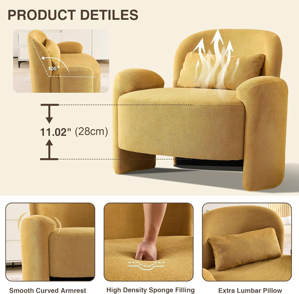 LOULENS Accent Chair Set of 2, Linen Fabric Lounge Armchair, Yellow