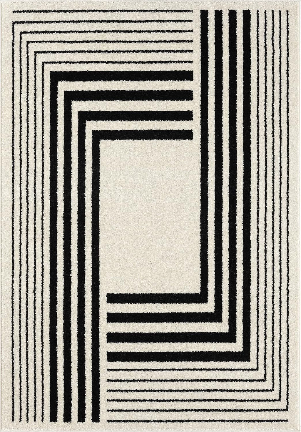 Abani Geometric Beige/Black Area Rug -6'x9' - Modern 3D Lines Design - Deco