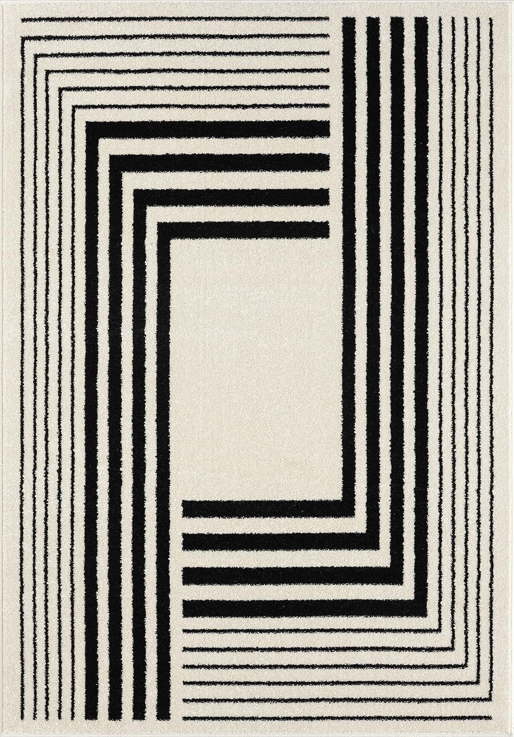 Abani Geometric Beige/Black Area Rug -6'x9' - Modern 3D Lines Design - Deco
