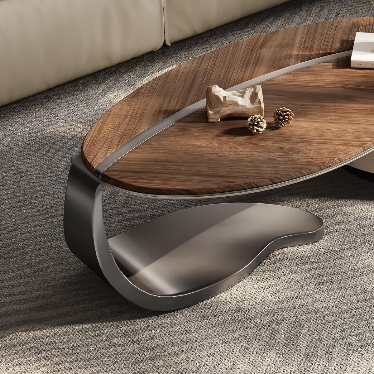 Leaf-Shaped Coffee Table with Two Drawers