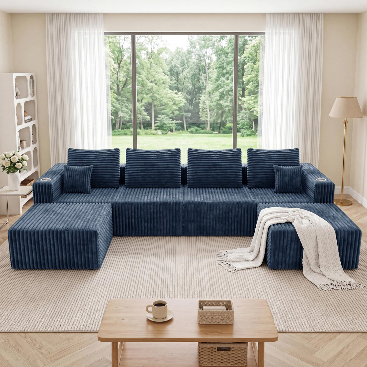 Modular Boneless Loveseat Sectional Cloud Sofa Comfy Deep Seat Corduroy Small Couch