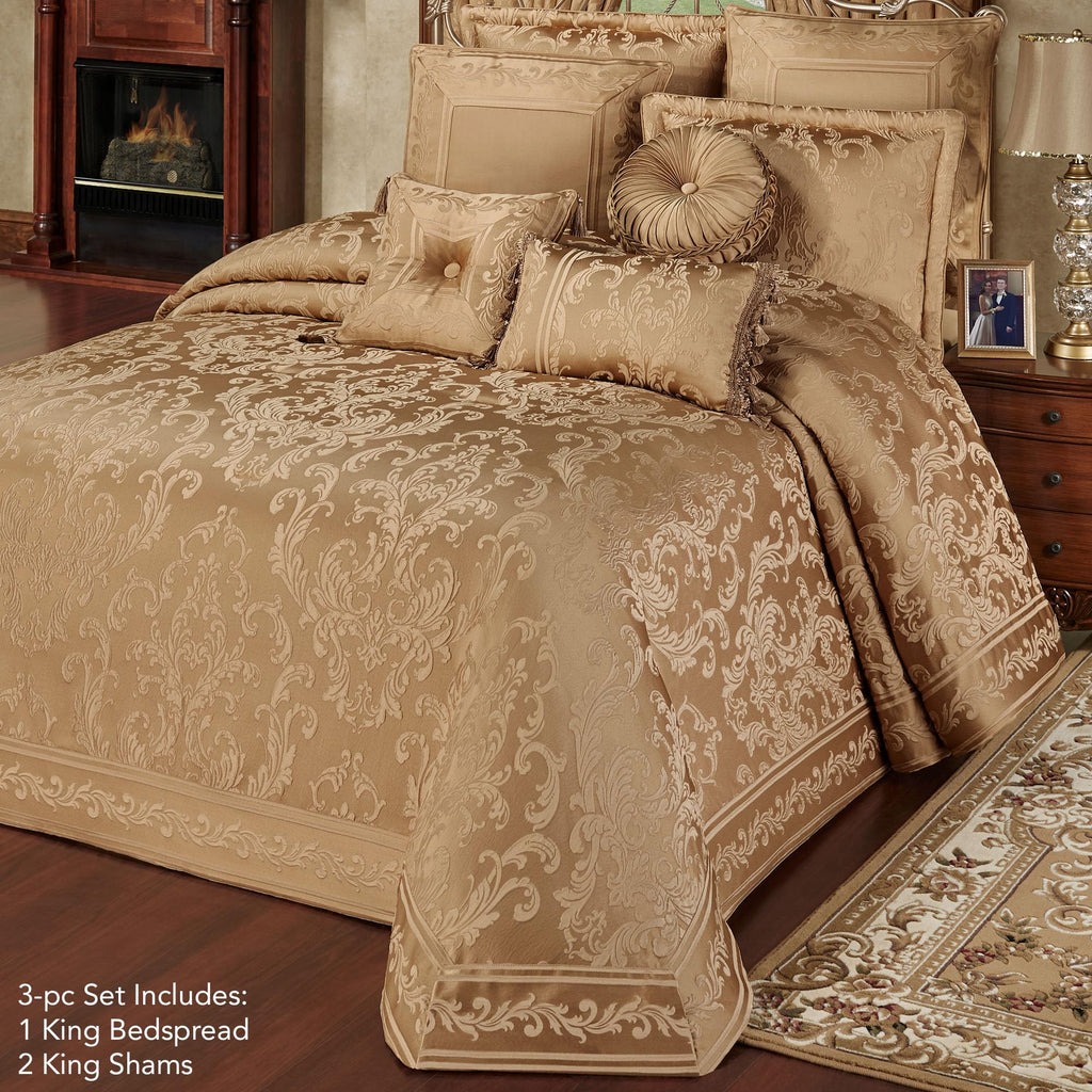 Monaco Luxury Bedding, Royal Metallic Gold, California King, 3 Pc Set