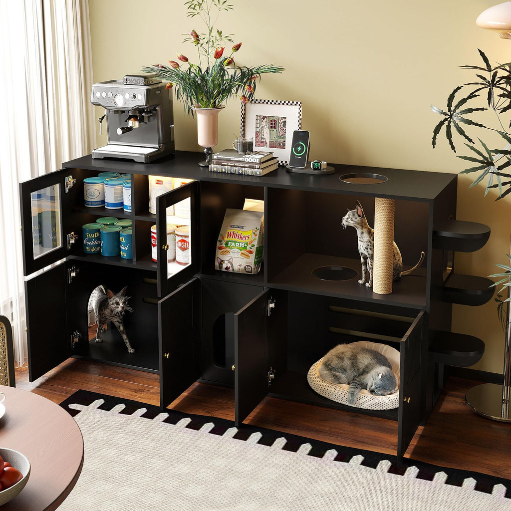 39.4 Inch 3-Tier Hidden Litter Box Furniture, Black/Brown