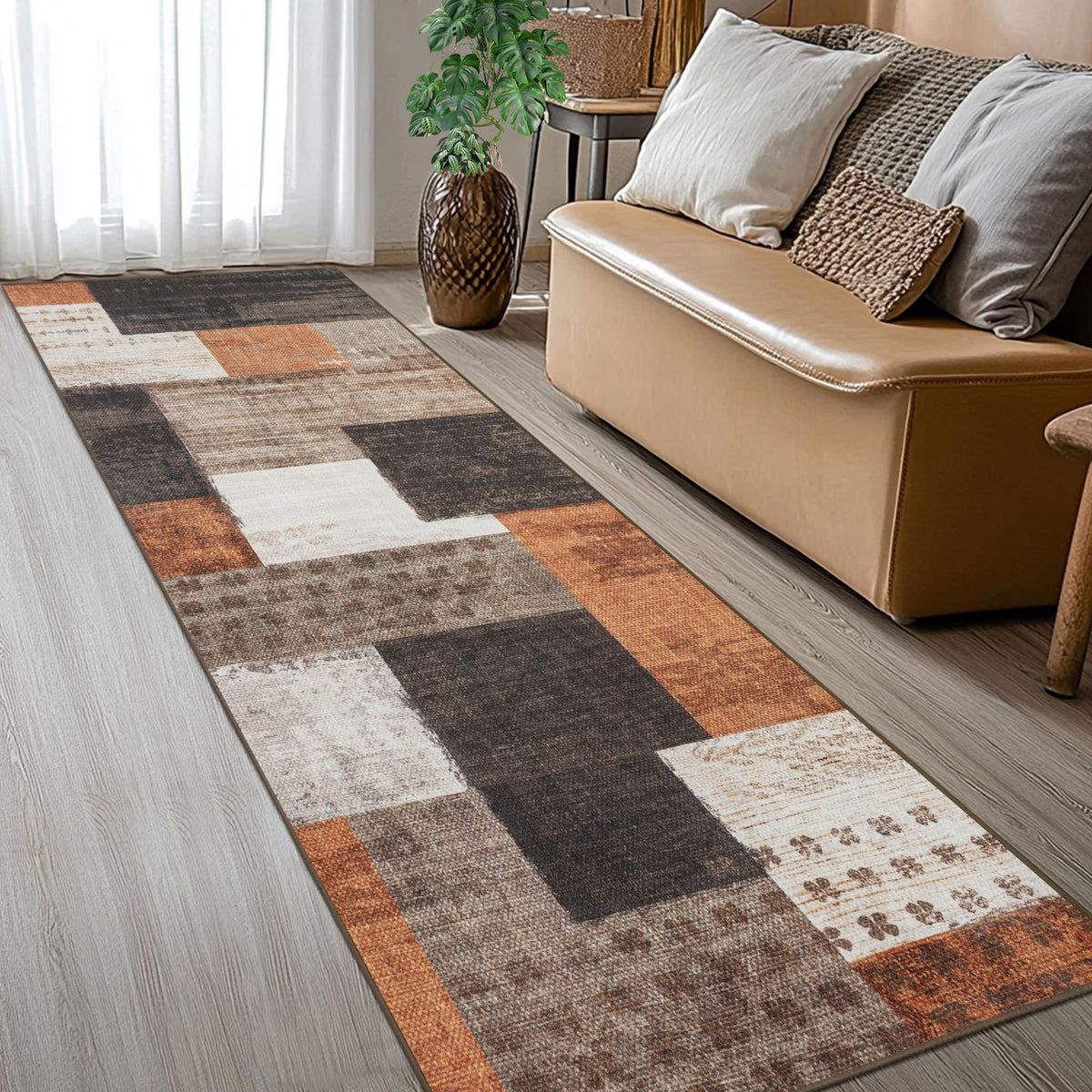 Modern Geometric Patchwork Indoor Area Rug for Living Room