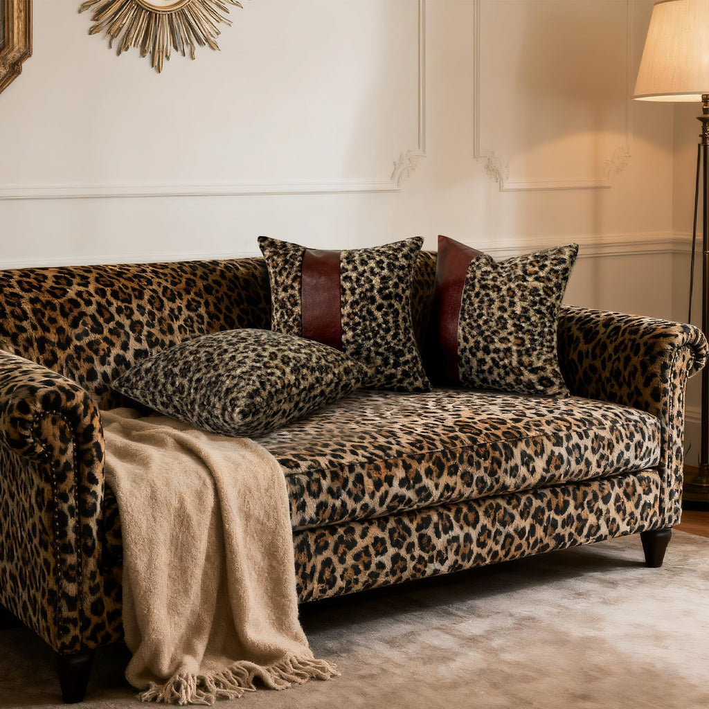 Brown Patchwork Leopard Bouclé Pillow Covers
