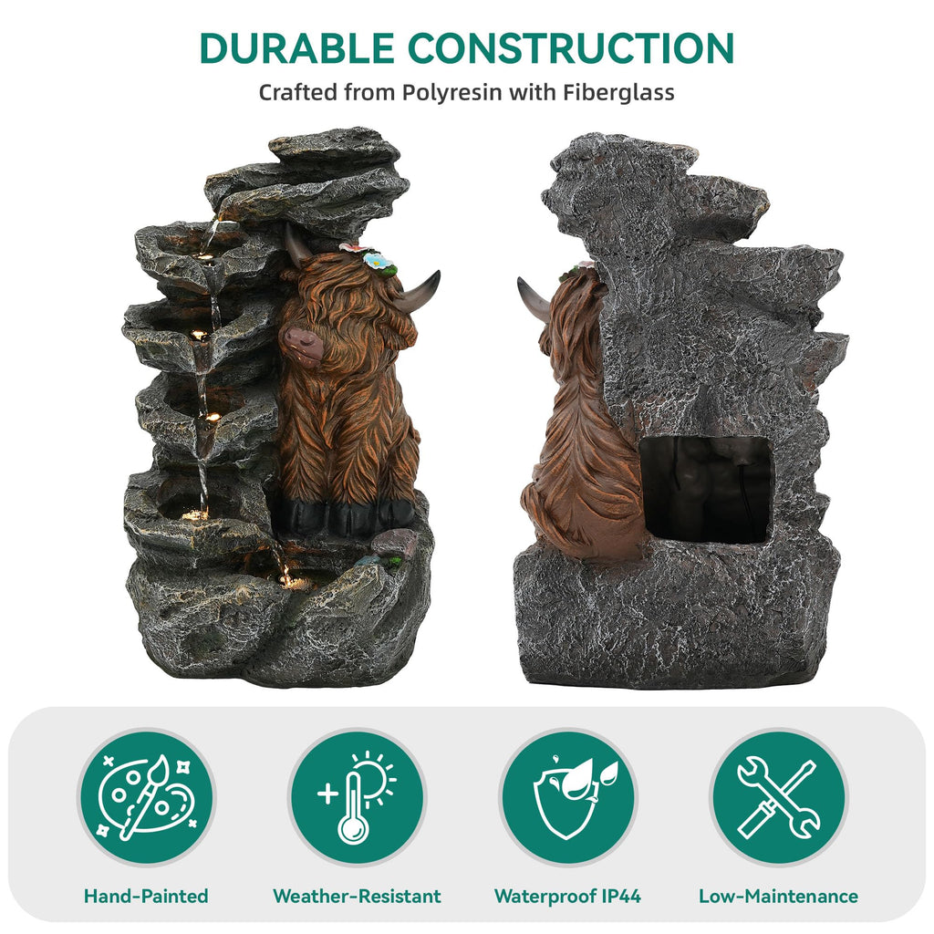 23" H Tiki Statue Outdoor Water Fountain with LED Lights