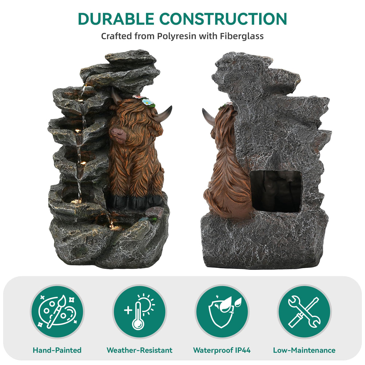 23" H Tiki Statue Outdoor Water Fountain with LED Lights