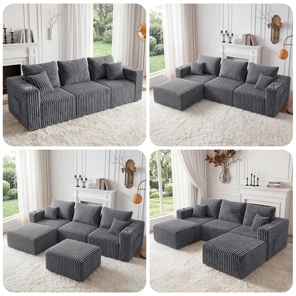 Modular Boneless Loveseat Sectional Cloud Sofa Comfy Deep Seat Corduroy Small Couch