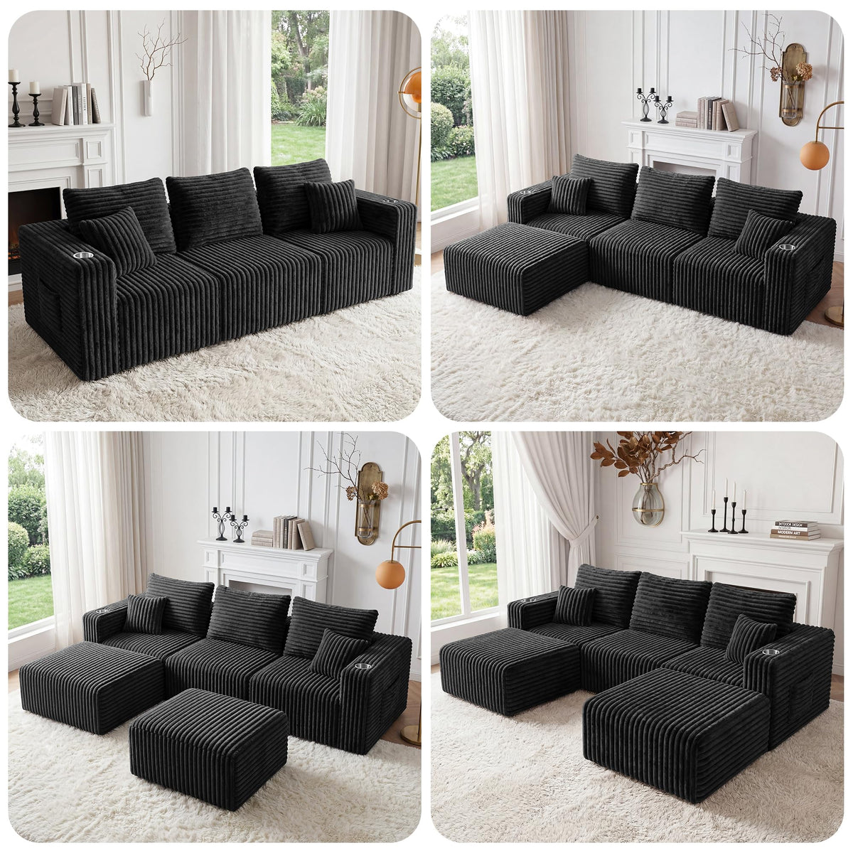 Modular Boneless Loveseat Sectional Cloud Sofa Comfy Deep Seat Corduroy Small Couch