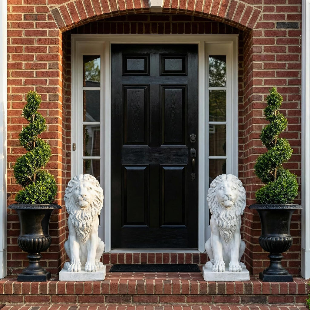 Lion Statue, Outdoor Garden Statues 27in Tall, White