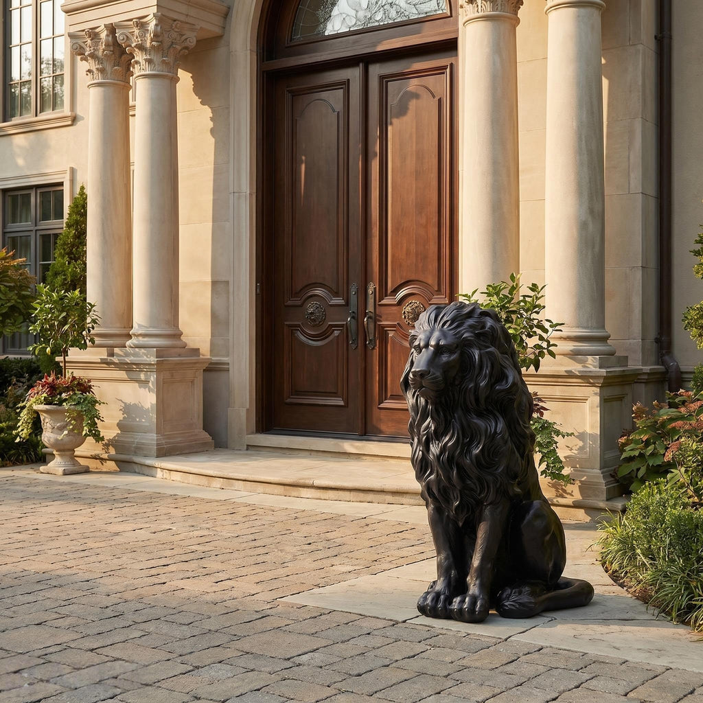 Large Gold Lion Statue, Resin Garden Sculpture, Outdoor Decor