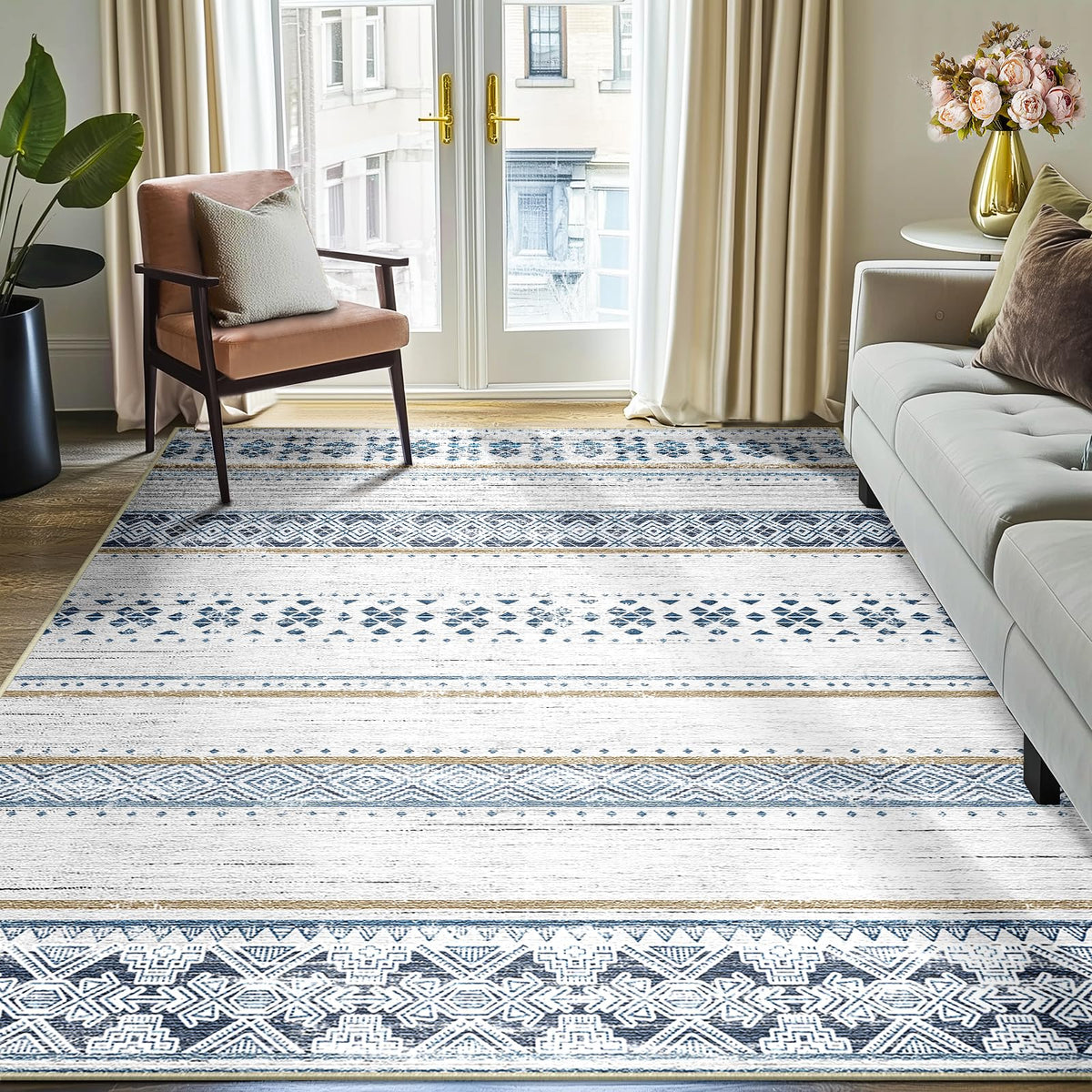8x10 Washable Area Rugs for Living Room Boho Bedroom Rug Colorful/Black