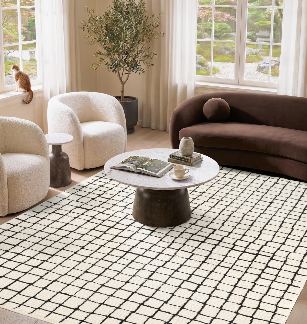 Abani Geometric Beige/Black Area Rug -6'x9' - Modern 3D Lines Design - Deco