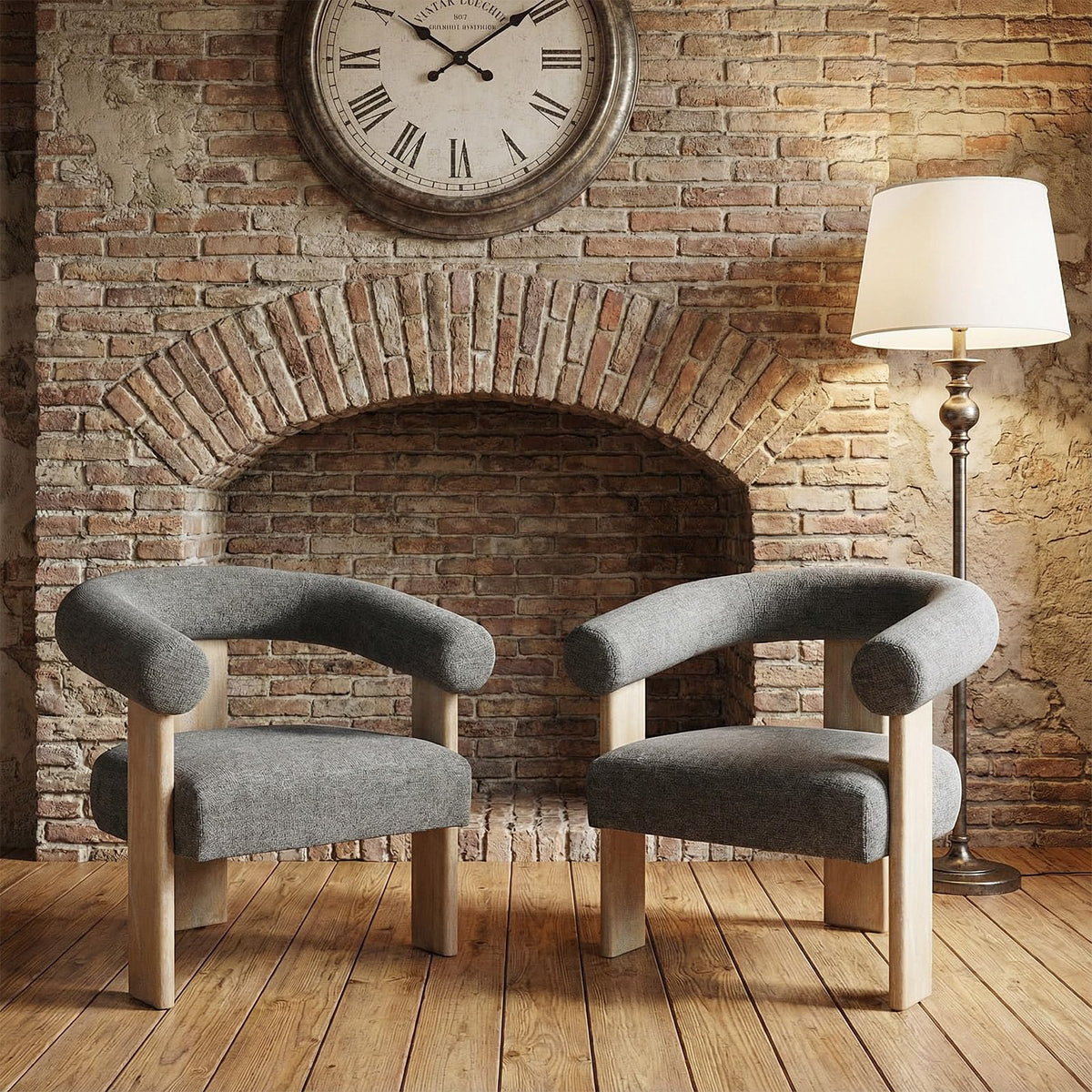 VKNOW Barrel Accent Chairs Set of 2 with Armrests and Rubberwood Legs