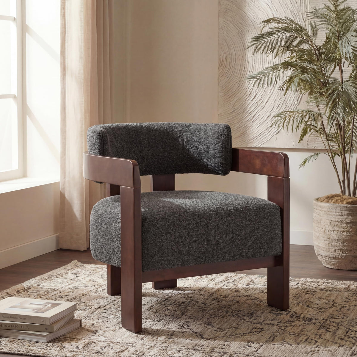 Beige Linen Accent Chairs Set of 2, Upholstered Barrel Living room Chairs