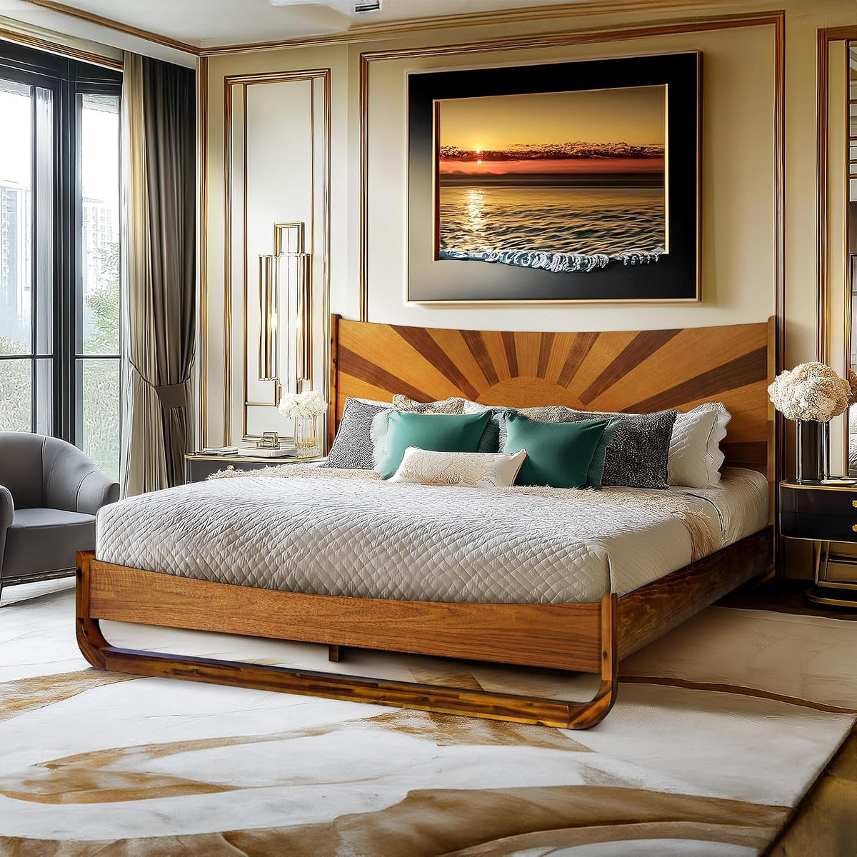 Sunset Solid Acacia Wood Queen Platform Bed