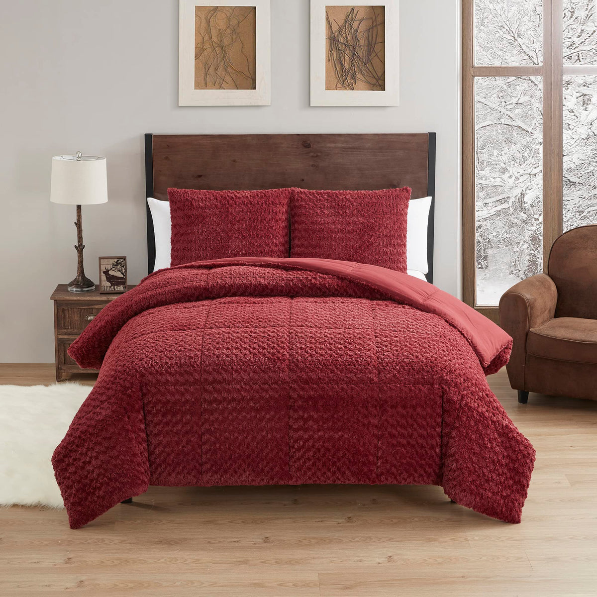 King Size Comforter Set 3 Piece Animal Faux Fur Ultra Soft Bedding Collection with