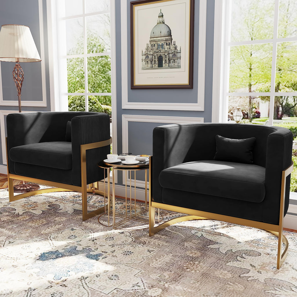 Velvet Accent Chair Ivory Modern Barrel Chair with Gold Legs