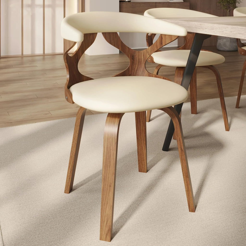LeisureMod Klyne Leather Dining Chair with Poplar Wood Frame – Mid-Century Wooden