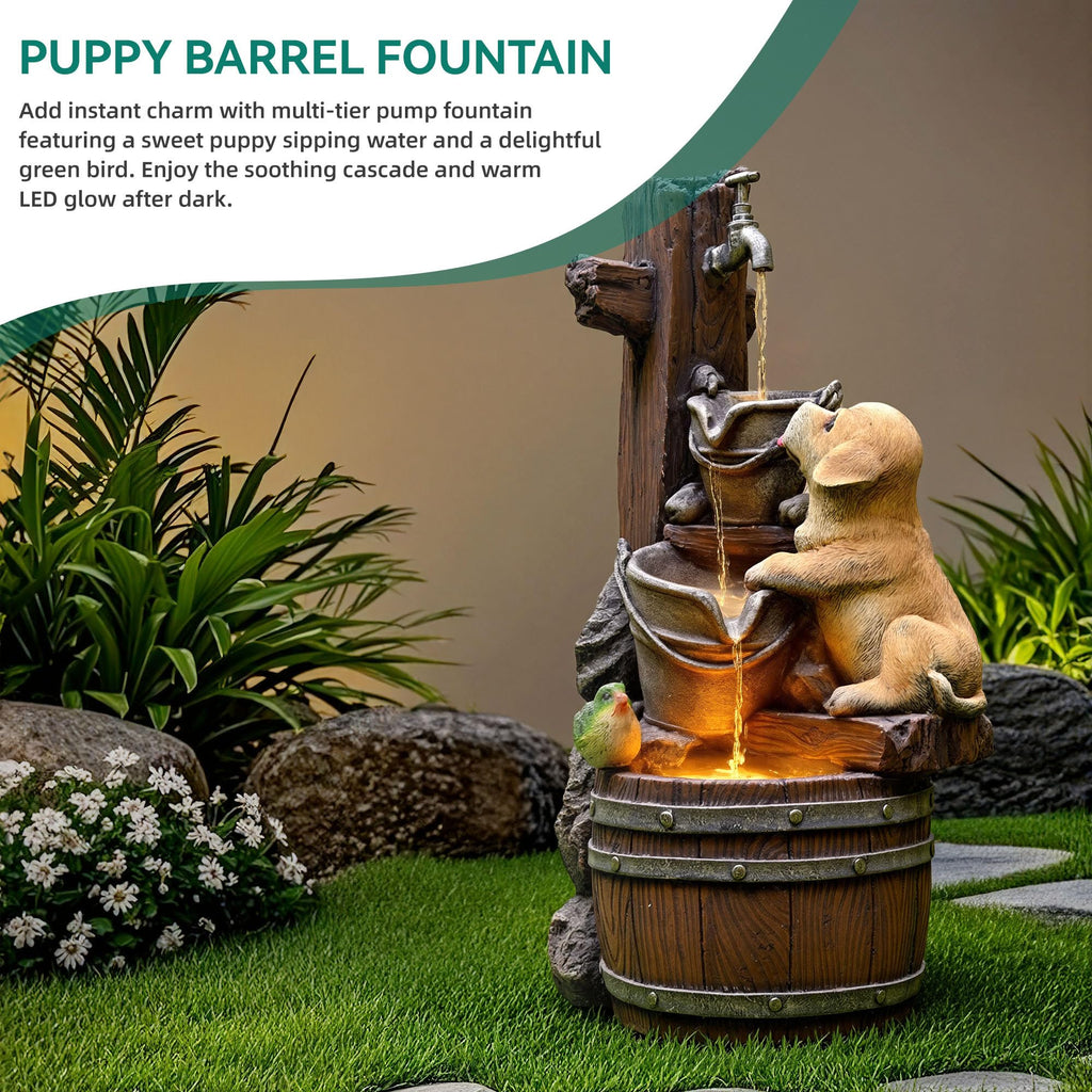 23" H Tiki Statue Outdoor Water Fountain with LED Lights