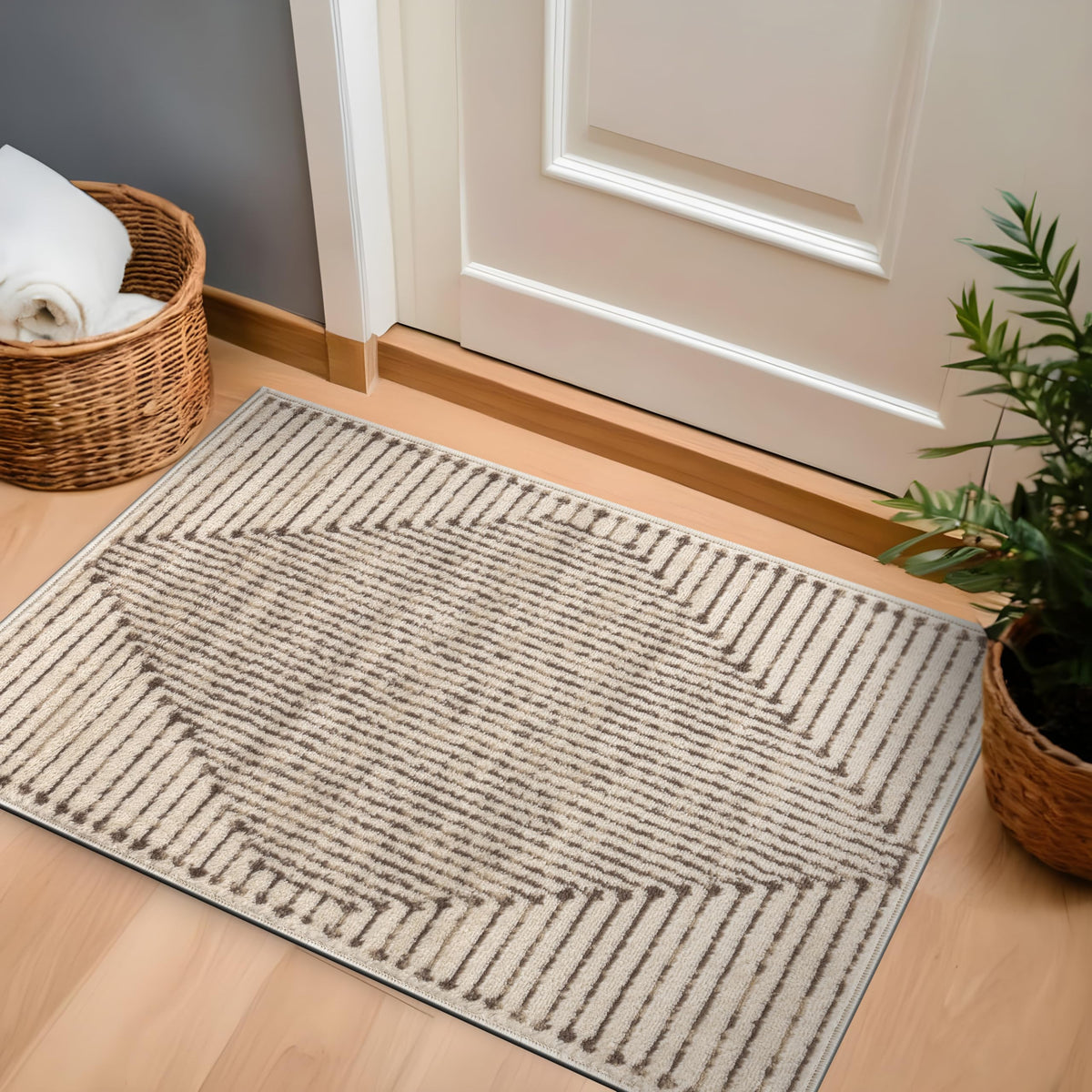 Rugshop Contemporary Bohemian Stripe Area Rug 7'10" x 10' Black