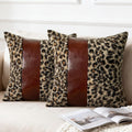 Brown Patchwork Leopard Bouclé Pillow Covers