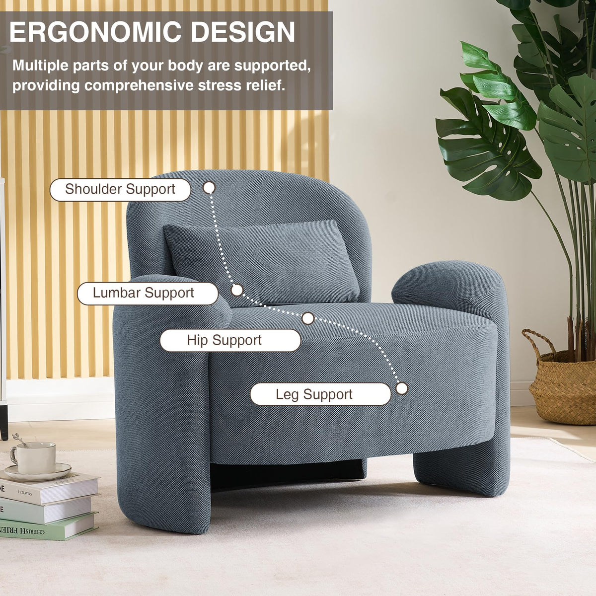 LOULENS Accent Chair Set of 2, Linen Fabric Lounge Armchair, Yellow