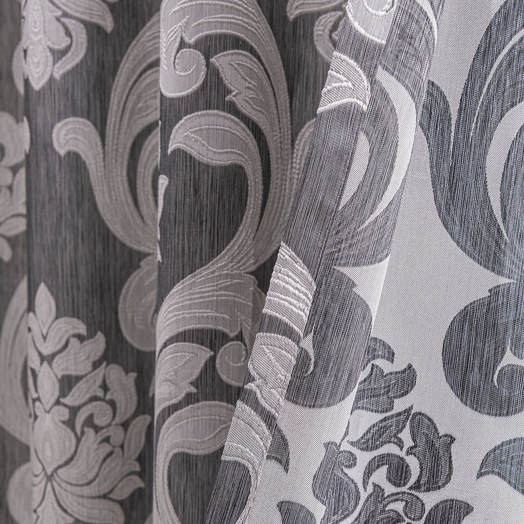 Brown Damask Grommet Curtains, Set of Two