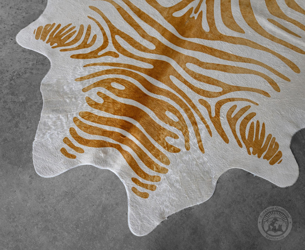 Sunshine Cowhides 100% Genuine Zebra Print Brown on Beige Cowhide Rug - Modern