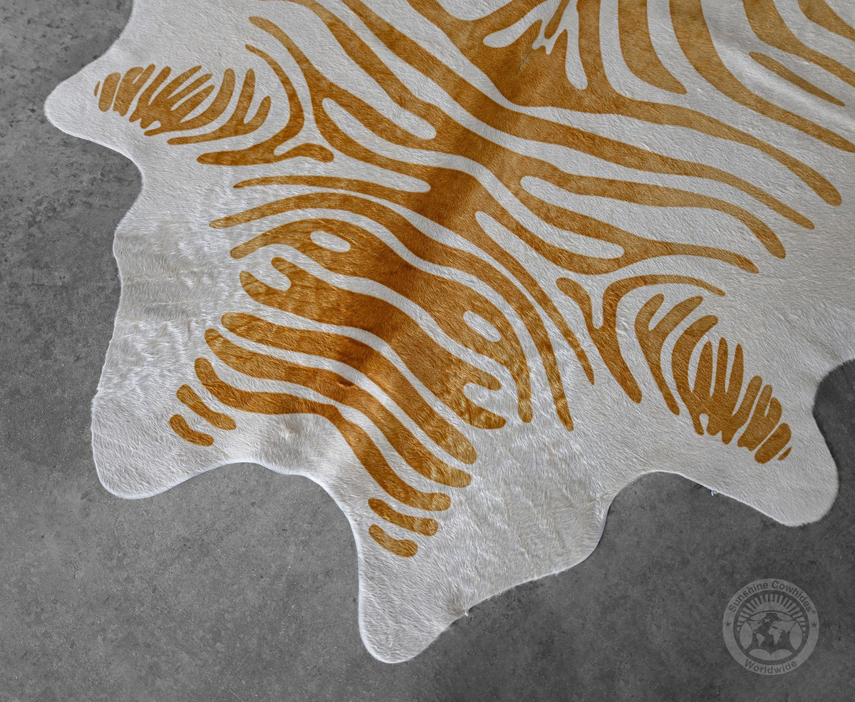 Sunshine Cowhides 100% Genuine Zebra Print Brown on Beige Cowhide Rug - Modern