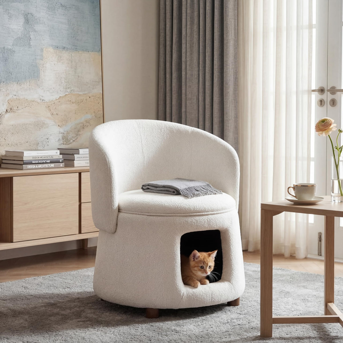 Merax Modern Accent Chair with Pet Cave & Storage