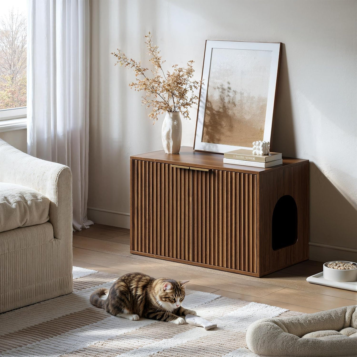 Compact Furniture-Style Cat Litter Enclosure